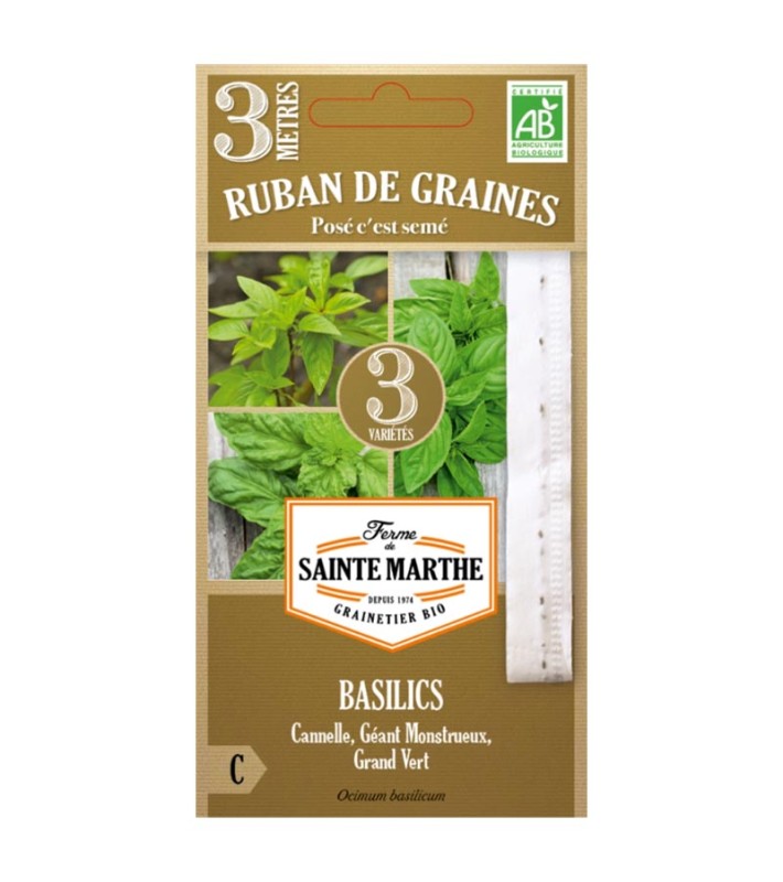 Ruban de Basilics en mélange Cannelle, Géant Monstrueux, Grand Vert AB