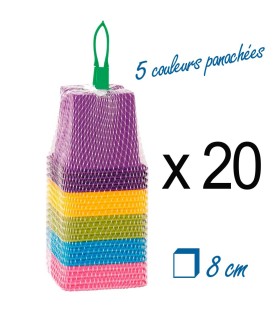 20 Pots en plastique 8 cm, 5 couloeurs panachées